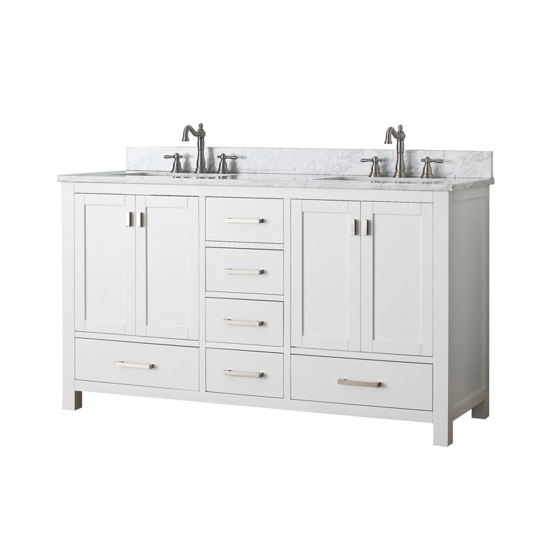 Meuble-lavabo double 72 po avec plateau Souther, 60" , Blanc, Blanc de Carrare