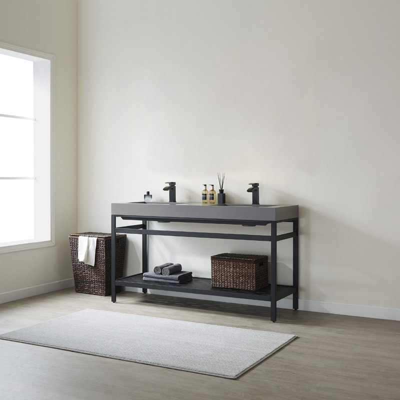 Ensemble de meuble-lavabo 60 po Waite, Double, Or brossé / blanc, Blanc