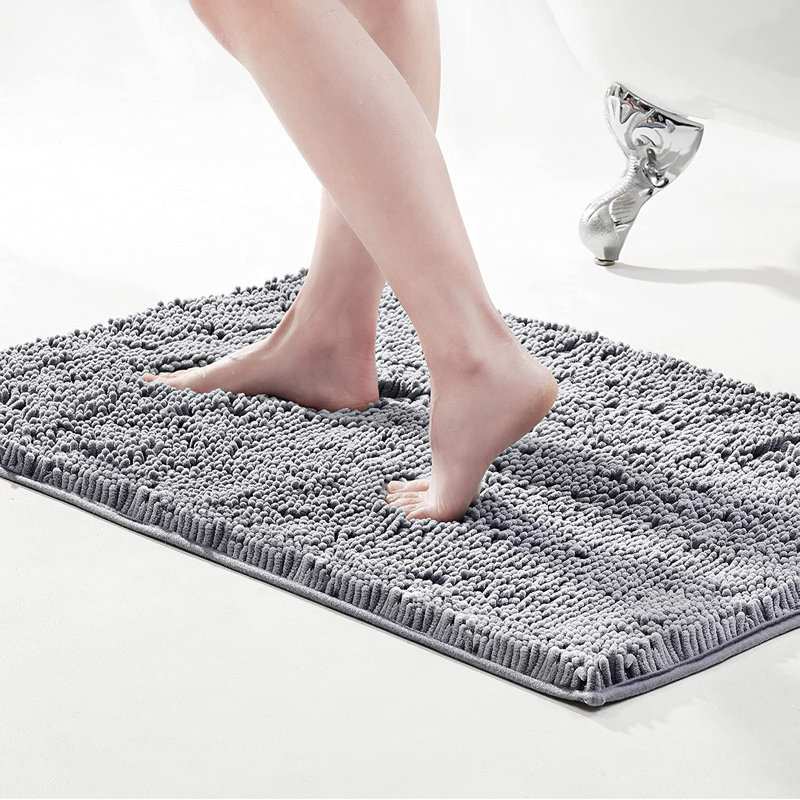 Porreca Non-Slip Bath Rug, Light Gray, 24" W x 44" L