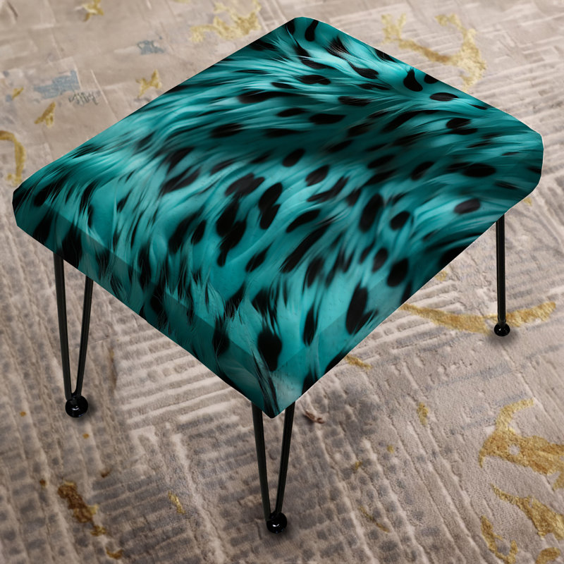 Turquoise And Black - Abstract Rectangle Ottoman