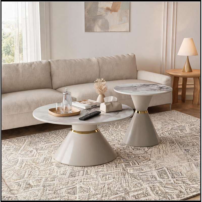 Ensemble de 2 ronds gigognes avec base robuste, Beige