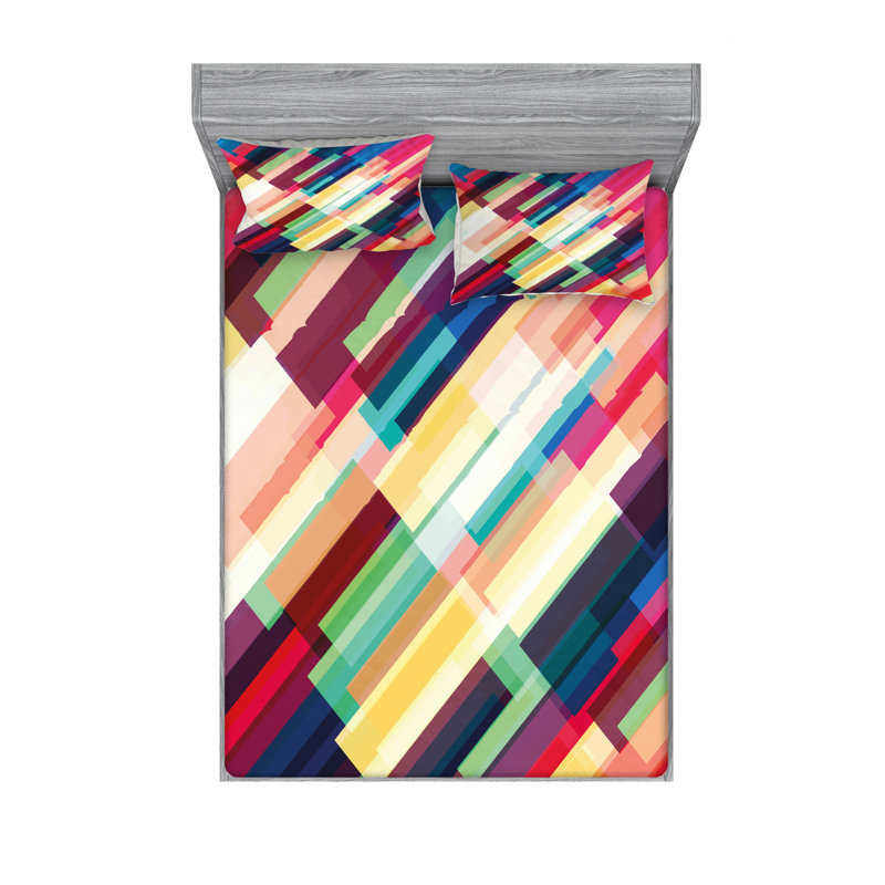 Microfiber Geometric Sheet Set, Queen Sheet Set with Fitted Sheet