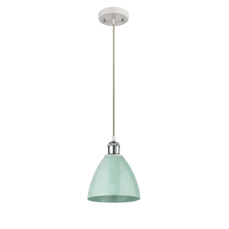 Luminaire suspendu conique 1 lumière, Vert clair, Blanc / chrome poli