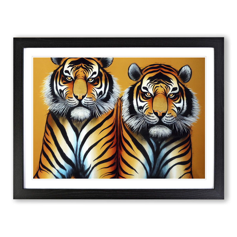 Two Tigers - Single Picture Frame Print, Black, 25cm H x 34cm W x 2cm D