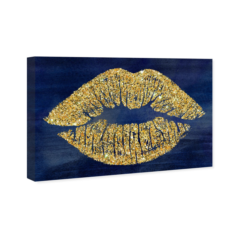 Navy and Gold Glitter Kiss Canvas Print, 20 x 30 inches
