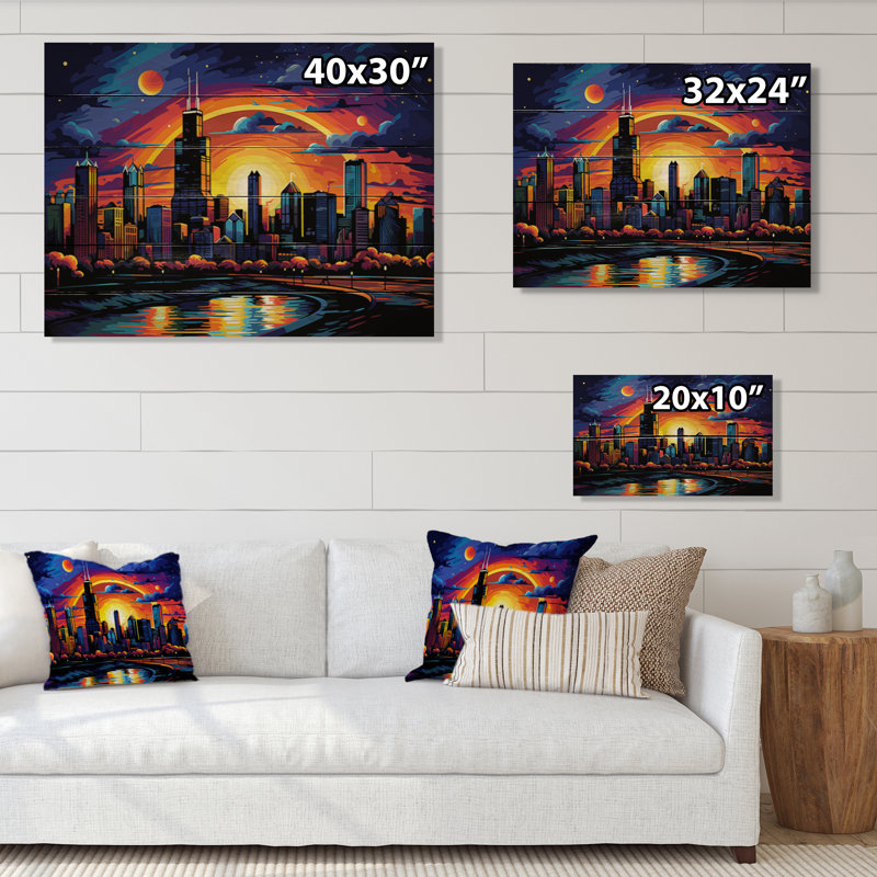 Chicago Popart I sur bois, H 24 po x l 32 po x P 0,78 po