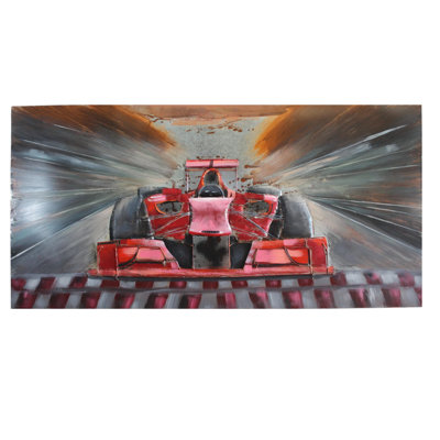 Formula One Inspired Red Racing Car 3D Metal Wall Art 79" x 2" x 40"H