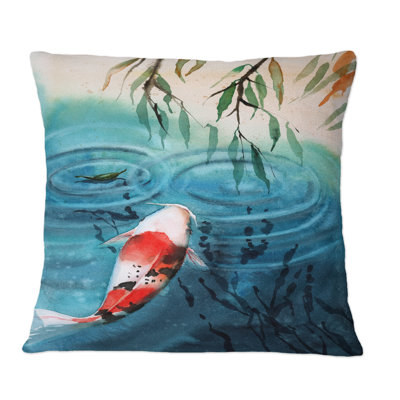 Carpe koi rouge rouge dans un lac bleu - Coussin décoratif imprimé traditionnel