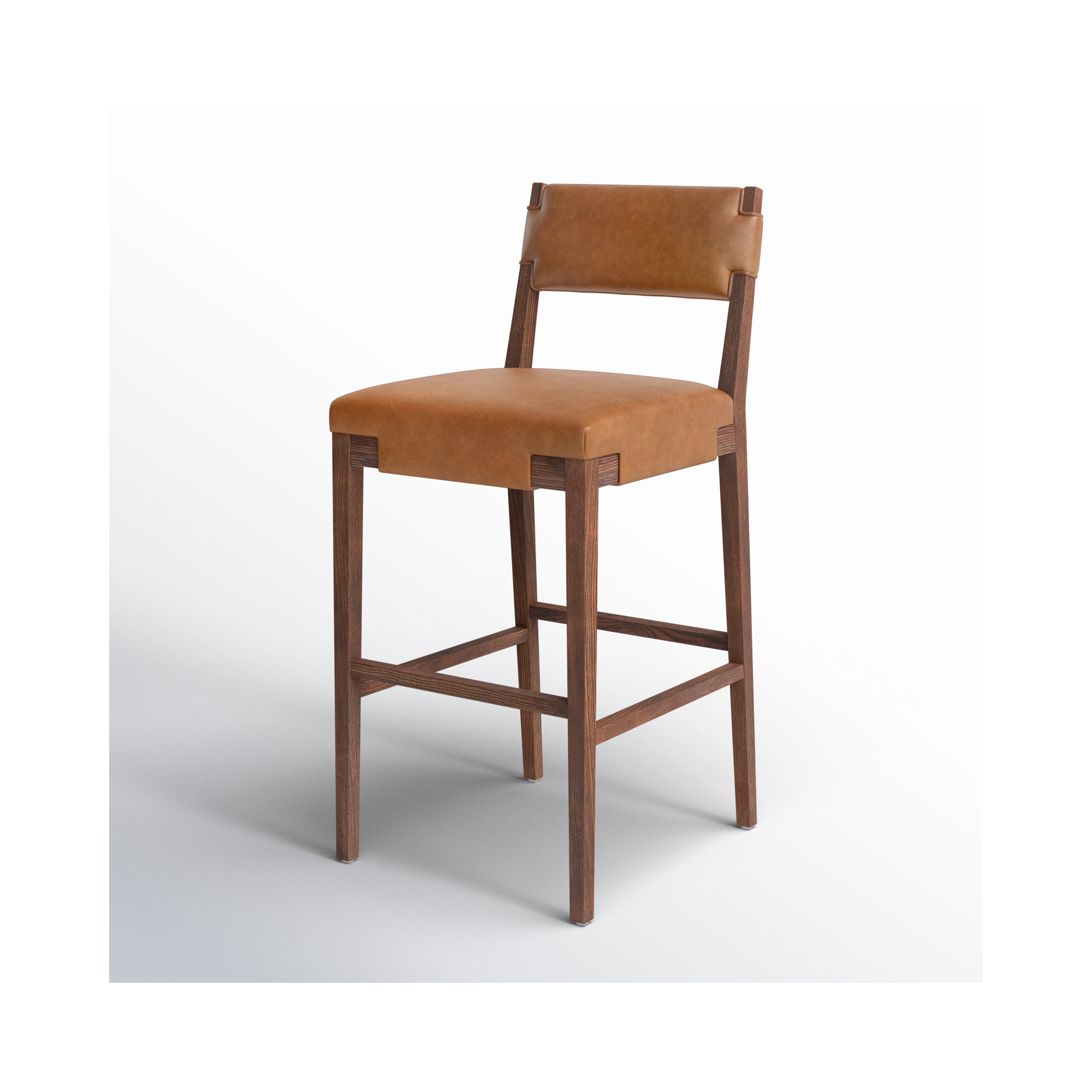 Bilbrey Leather Stool, Bar Stool (31.25" Seat Height), Brown Genuine Leather, Brown