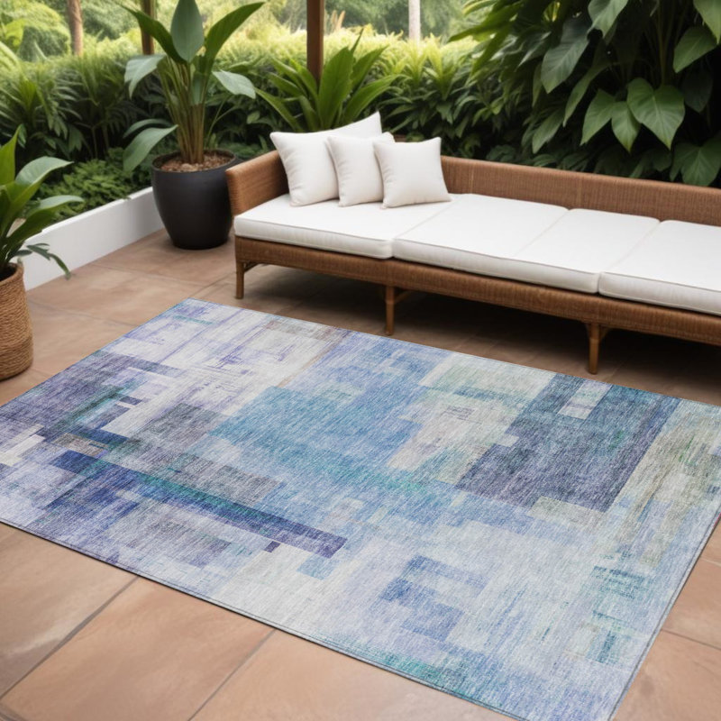 Tapis intérieur lavable abstrait 9 pi x 12 pi bleu