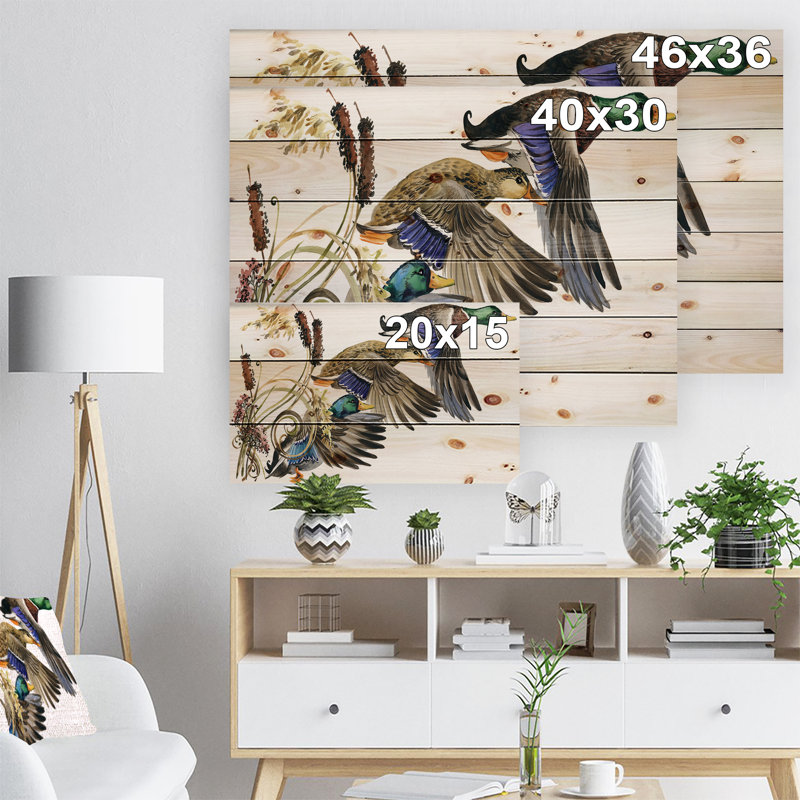 « trois canards de pavillon », peinture, Bois, H 15 po x l 20 po x P 1 po