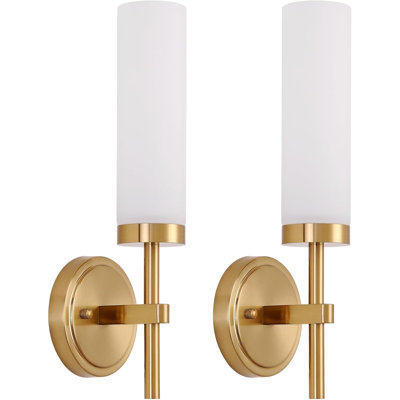 Ensemble de 2 appliques murales modernes avec abat-jour en verre blanc opale, luminaires de meuble-lavabo en laiton brossé pour salle de bain, salon, chambre à coucher, couloir et cuisine