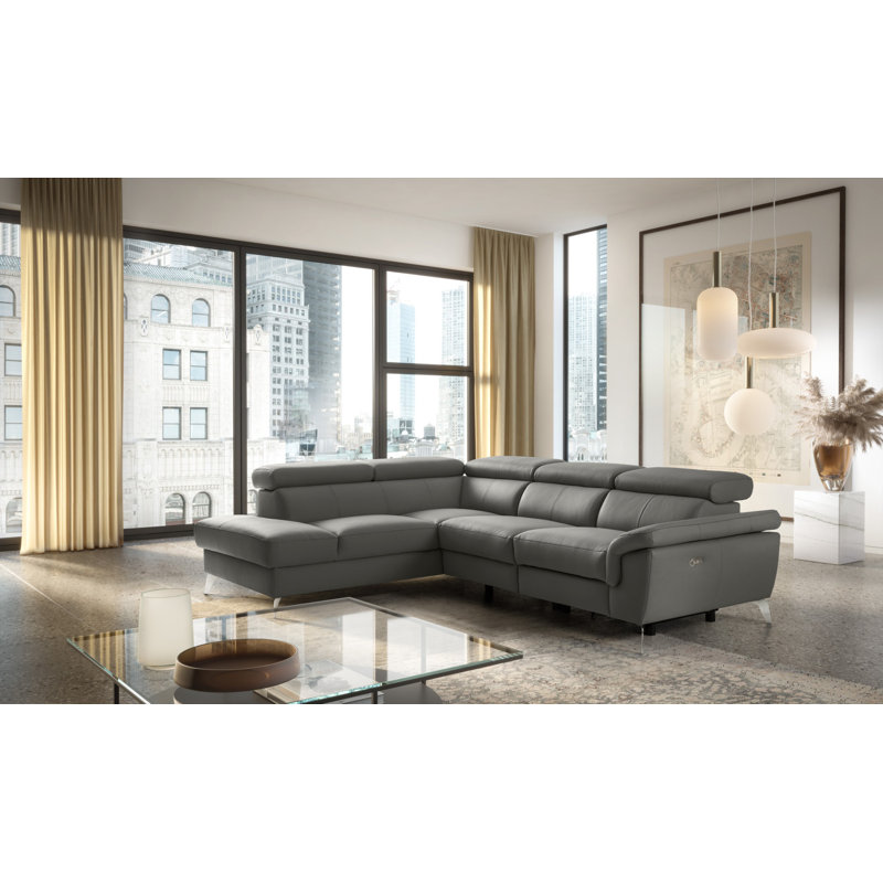 Manhattan Genuine Leather Reclining Corner Sofa, Dark Grey, Left Hand Facing