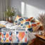 Ensemble de literie 5 pièces Modern - Ensemble de housse de couette et coussin décoratif scandinave bleu et orange-124289354