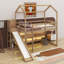Lit mezzanine simple en bois avec glissoire, tablettes et lumière-2130739123