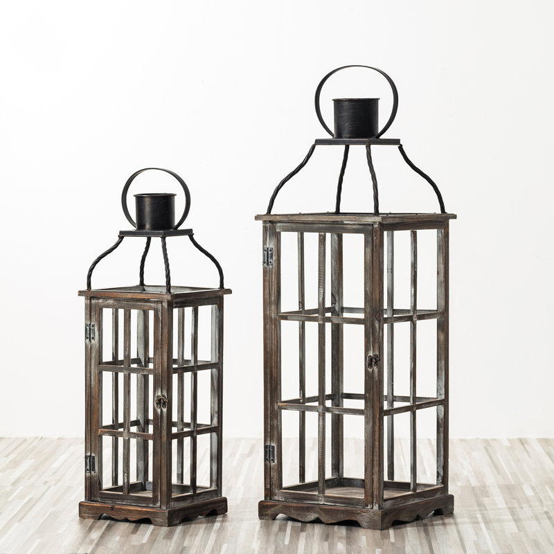 Ensemble de 2 lanternes de table en bois et métal, Noir