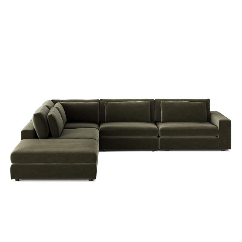 Bloor Modular Sectional, Surrey Olive Cotton Blend, Right Hand Facing