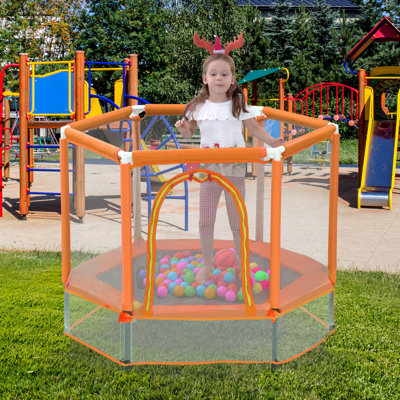 Trampoline pour tout-petits de 55 po avec filet de sécurité et balles, mini trampoline intérieur / extérieur pour enfants