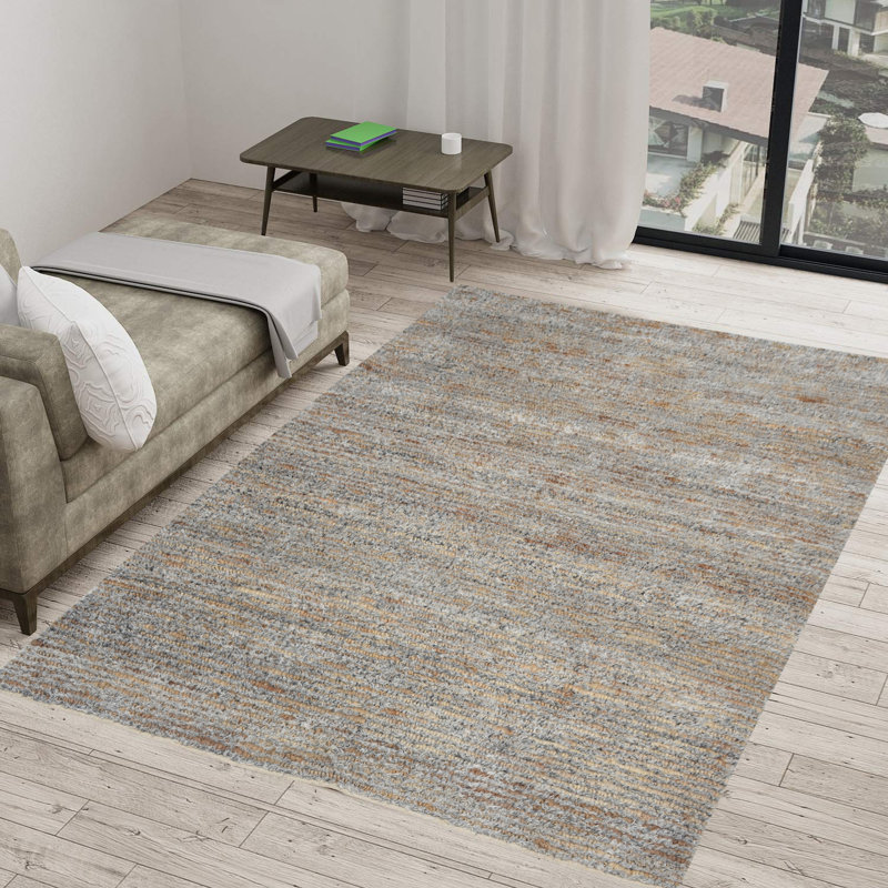 Tapis ivoire tissé à la main Tsamis, Argent / Naturel, Rectangulaire 9 pi x 13 pi