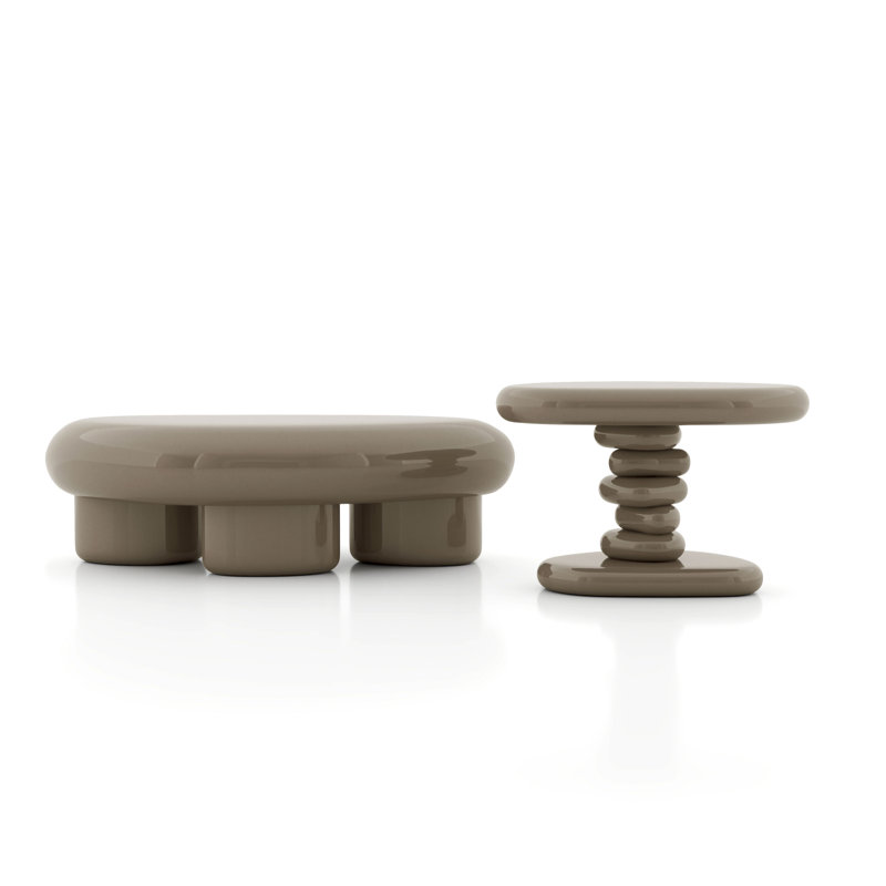Jahmaal 2-Piece Glossy Coffee Table Set, Brown, 2 Pieces: End Table; Coffee Table