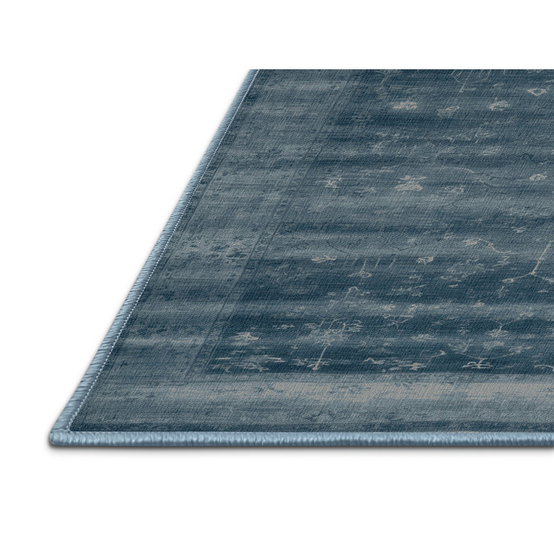Machine Washable Overdyed Blue Area Rug, Rectangle 6' x 9'