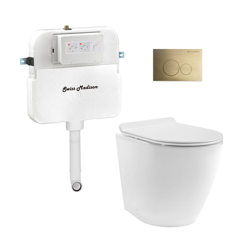 Ensemble de toilette à double paroi avec plaque de chasse 0,8 / 1,6 GPF St. Tropez, Blanc brillant / laiton