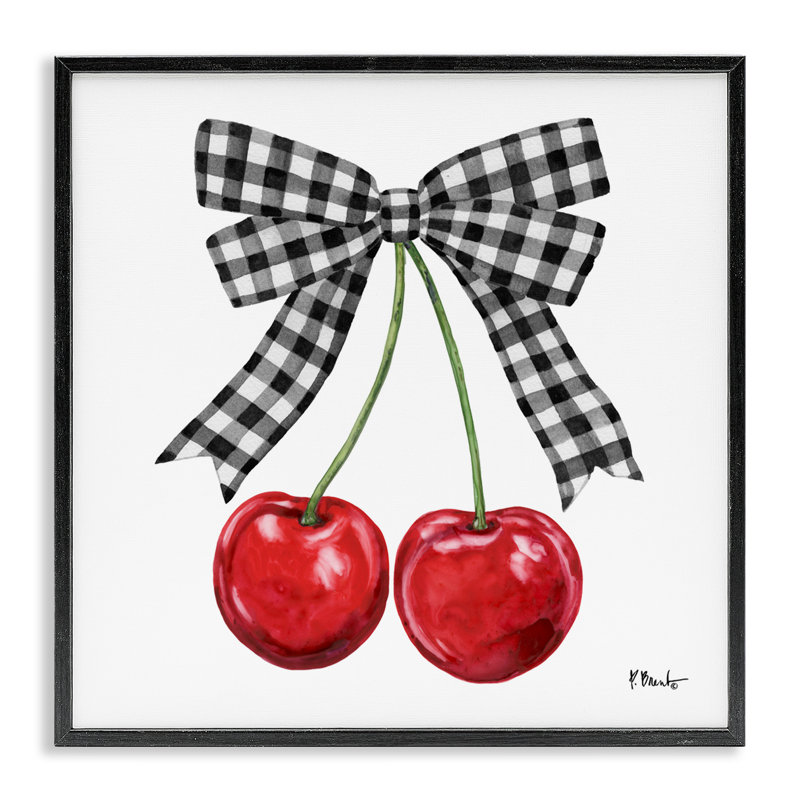 Lucky Cherries & Plaid Bow, estampe numérique, design par Paul Brent, H 24 po x l 24 po, Giclée encadrée noir minuit