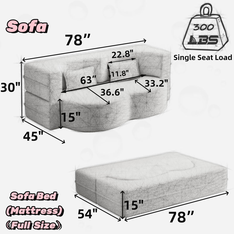 Canapé de plancher en velours côtelé avec 2 coussins, Orange Corduroy