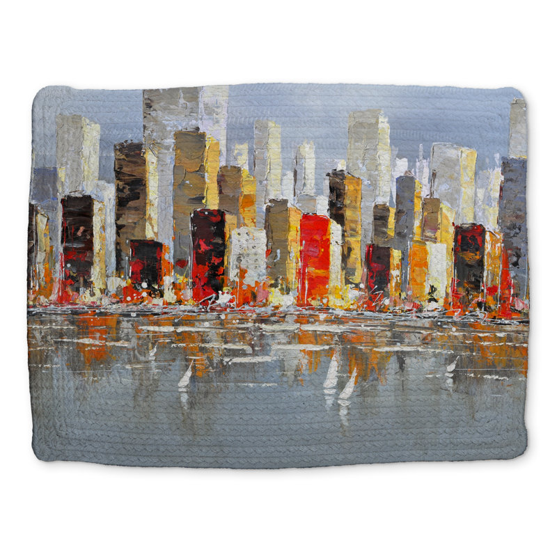 Gray Building Braided Polyester Placemat | Water Reflection Decor