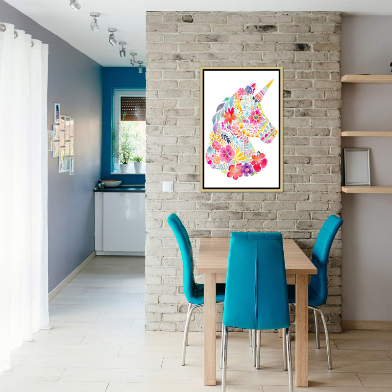 « floral silhouette : licorne » par stéphanie corfee-impression sur cadre photo, H 37 po x l 37 po x P 1,5 po