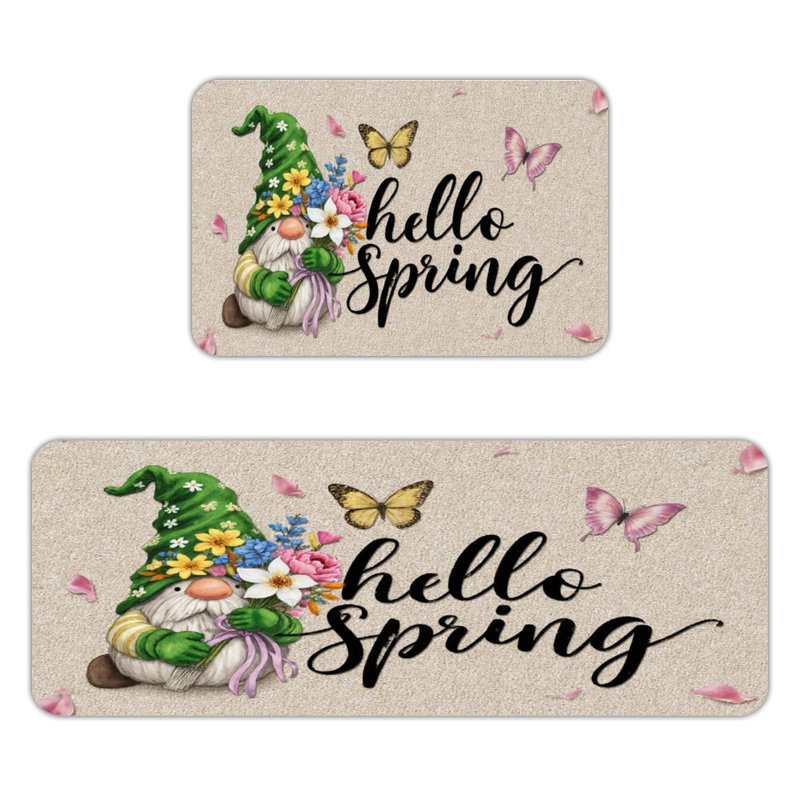 Ensemble de 2 tapis de cuisine Hello Spring Gnome