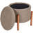  19" Height Linen Upholstered Round Storage Ottoman with Pine Legs and Wooden Tray-1519240348