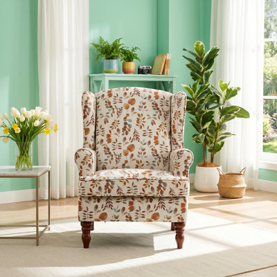 HDA Furniture 27.95" W x 29.53" D x 37.8" H Solid Wood Linen Wingback Accent Chair