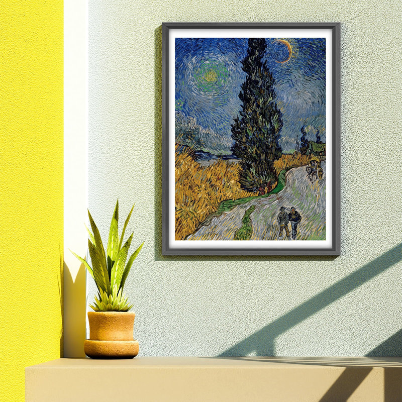 Art mural encadré, ciel étoilé, peinture inspirée de Van Gogh pour le salon, H 24 po x l 16 po, Encadrement métallique noir