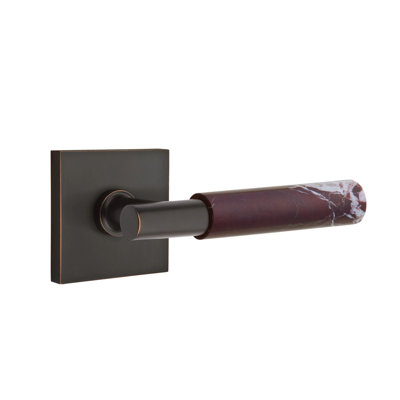 Ensemble de leviers d'intimité Emtek Select avec rosette carrée et tige en T, levier en marbre Rosso Levanto