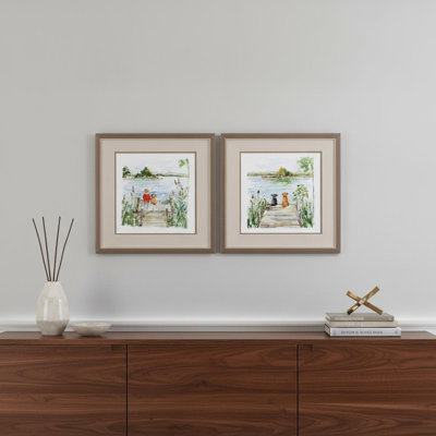 Set Of Two Lake Bronze Framed Print Wall Art