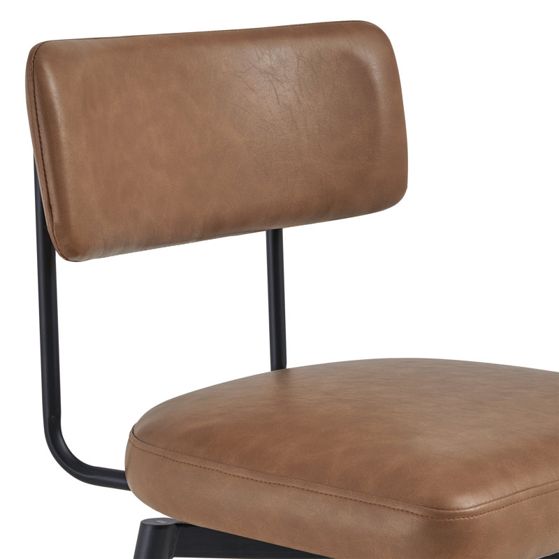 Bayardo Swivel 27.4'' Leather Counter Stool, Saddle Brown Faux Leather 