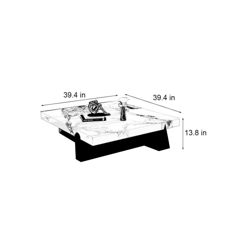 Table basse carrée claire, H 13,8 po x L 39,4 po x l 39,4 po, Multicolore-vert