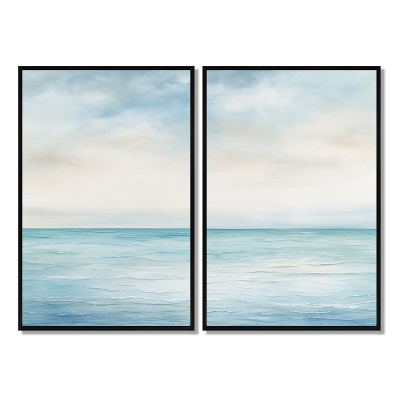 «Ocean Minimalisme» Horizon Charm I - Grand océan, reproduction d'art sur toile, Noir, H 36 po x l 48 po