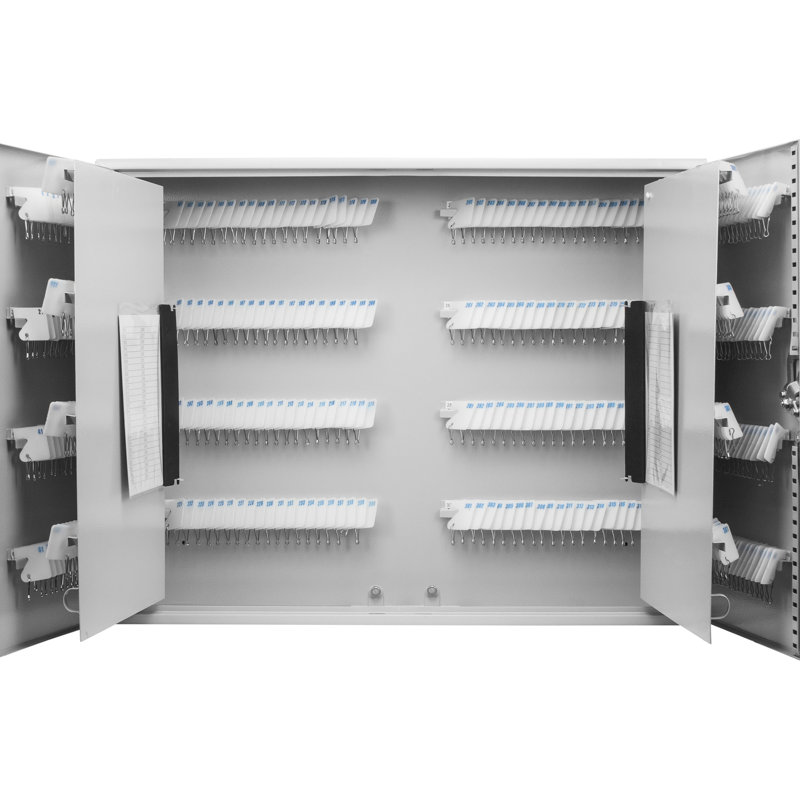 Armoire sécurisée avec serrure à clé et étiquettes de rangement verrouillables en acier blanc