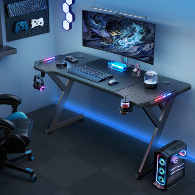 Gaiana Large Modern Gaming Computer Desk 53 Inch with 5 Shelves Cable Management Student Study Wooden Table Home Office Gamer Desk for Kids and Adults