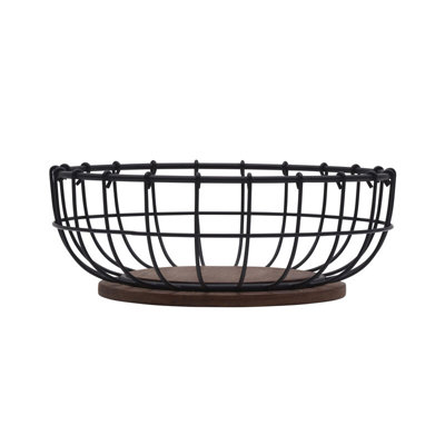 Pfaltzgraff Anvil Cage Iron and Mango Wood Round Centerpiece Basket