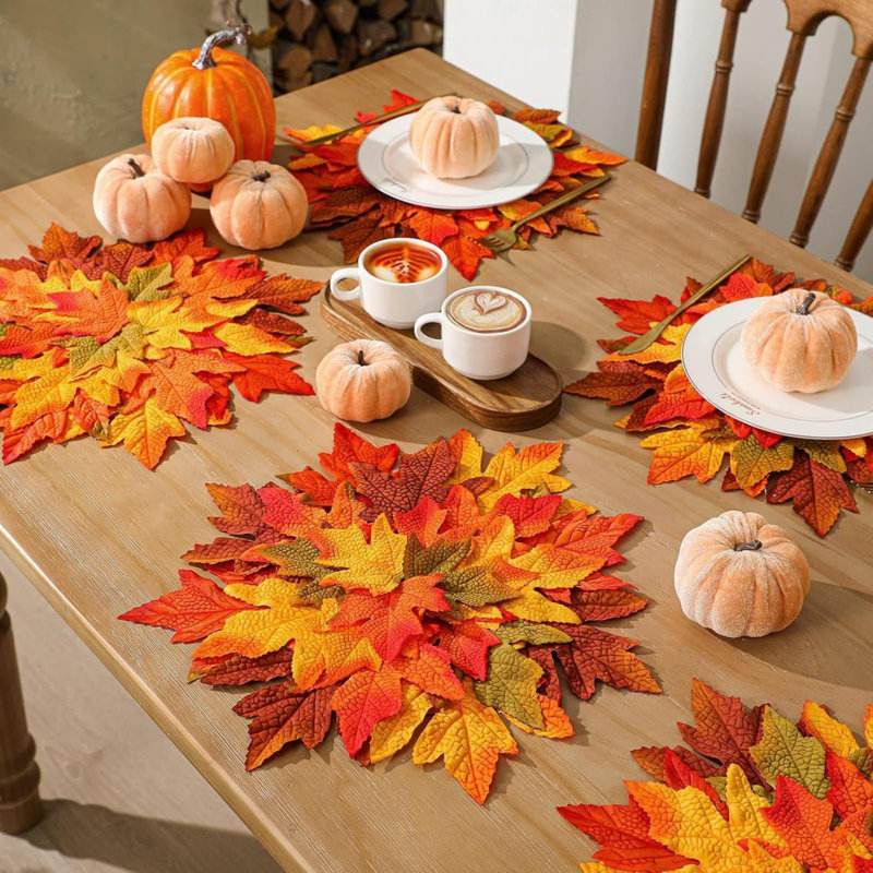 Ensemble de table décoratif en forme de feuille d'érable, lavable et résistant à la chaleur, idéal pour la salle à manger, la cuisine ou les fêtes à la maison. Parfait pour l'automne, Thanksgiving et Halloween. Décor pour la table de cuisine ou la maison.
