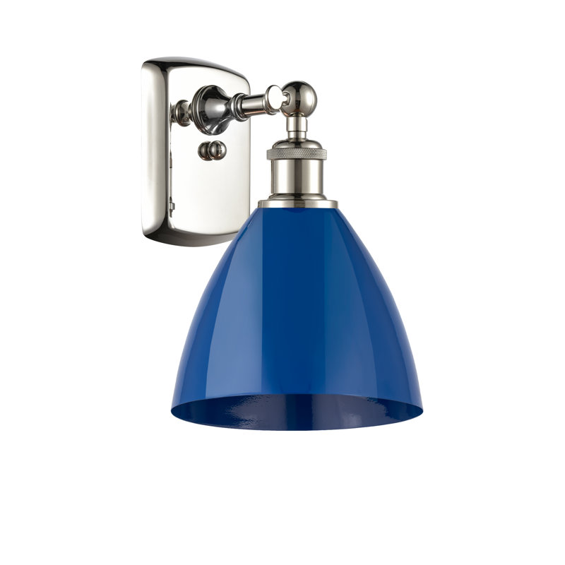 Steel Armed Sconce, Blue, Polished Nickel