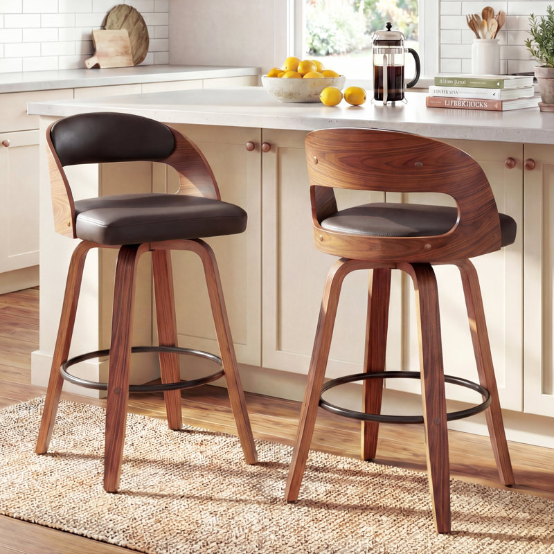 Artnagullian Swivel Vegan Leather Counter And Bar Stools, Counter Stool  (25" Seat Height), Brown