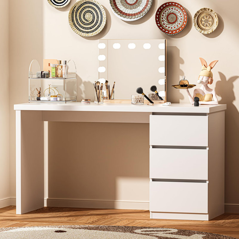 Bureau d'ordinateur avec tiroirs, bureau de travail en bois, bureau d'ordinateur personnel, Blanc