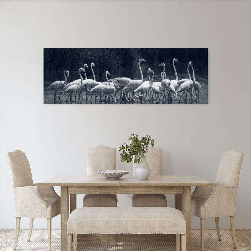Elegant Flamingo Flock 1 Piece Wrapped Canvas Panoramic Wall Art, 152.4 cm H x 50.8 cm W