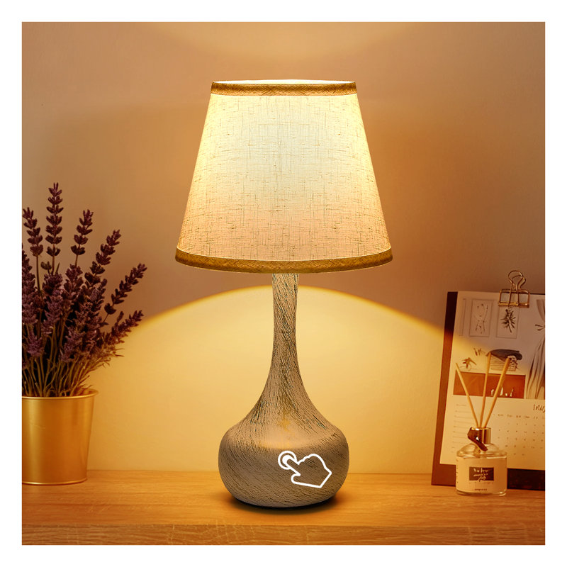 Ensemble de 2 lampes de table tactiles à intensité variable avec abat-jour en tissu de lin beige, lampe de chevet à base en métal blanc et doré pour le bureau de la chambre à coucher Touch