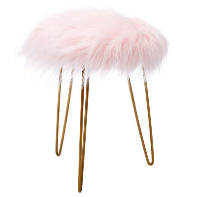 BirdRock Home 16.9" Round Faux Fur Foot Stool Ottoman - Pink/Gold