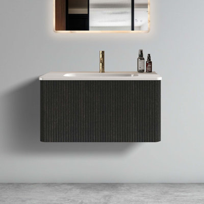 Meuble-lavabo à rayures 30 po avec lavabo en céramique blanc
